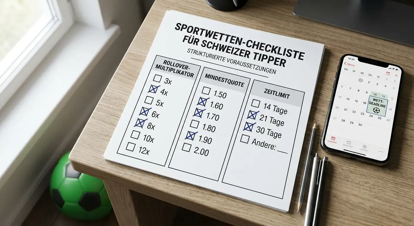 Umsatzbedingungen beim Sportwetten Bonus – Mindestquote, Rollover-Multiplikator und Zeitlimit als entscheidende Faktoren für Schweizer Tipper